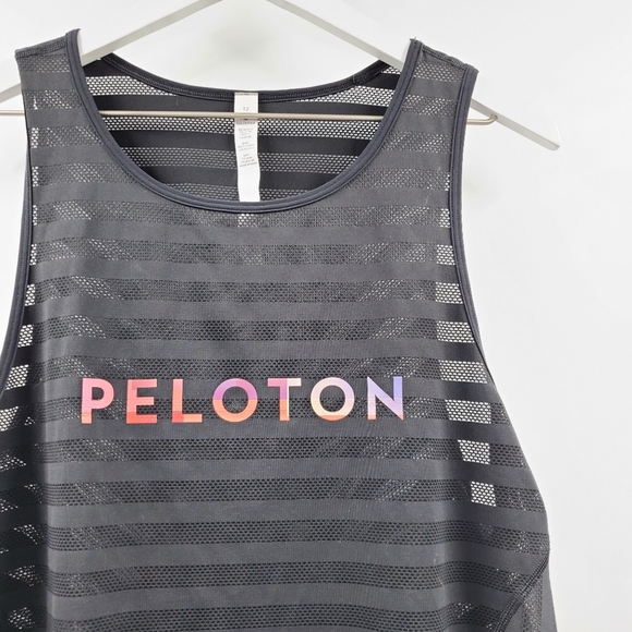 Lululemon Peloton Together We Go Far Off and Running Tank Black Striped Sheer - Picture 3 of 7